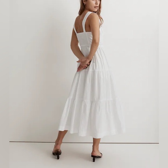 Madewell Button-Front Tiered Midi Dress Size Medium White Sleeveless - Picture 9 of 16